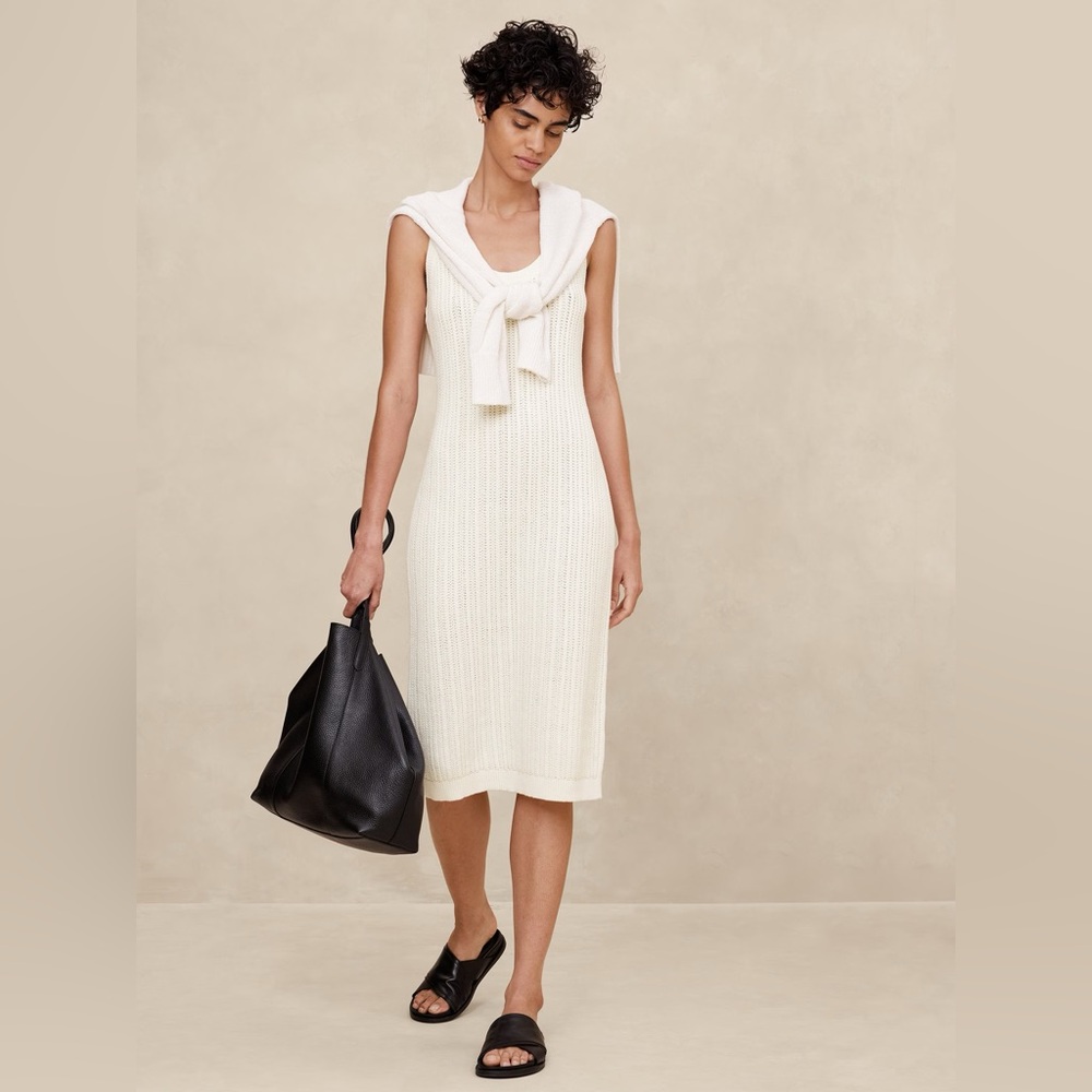 Banana Republic Factory Crochet Midi Sweater Dress in Snowy Day